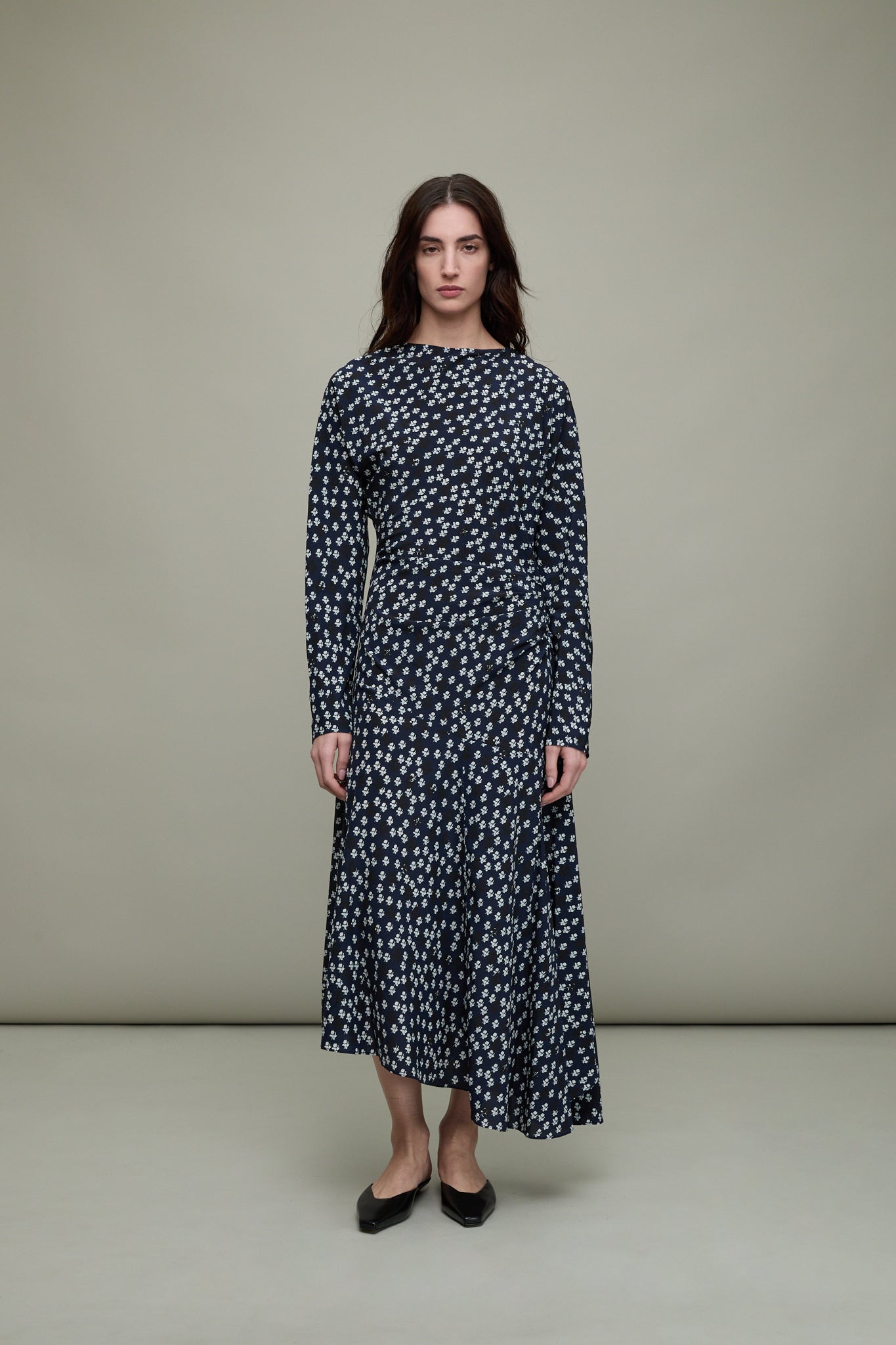 Alina Dress in Navy Printed Silk Viscose