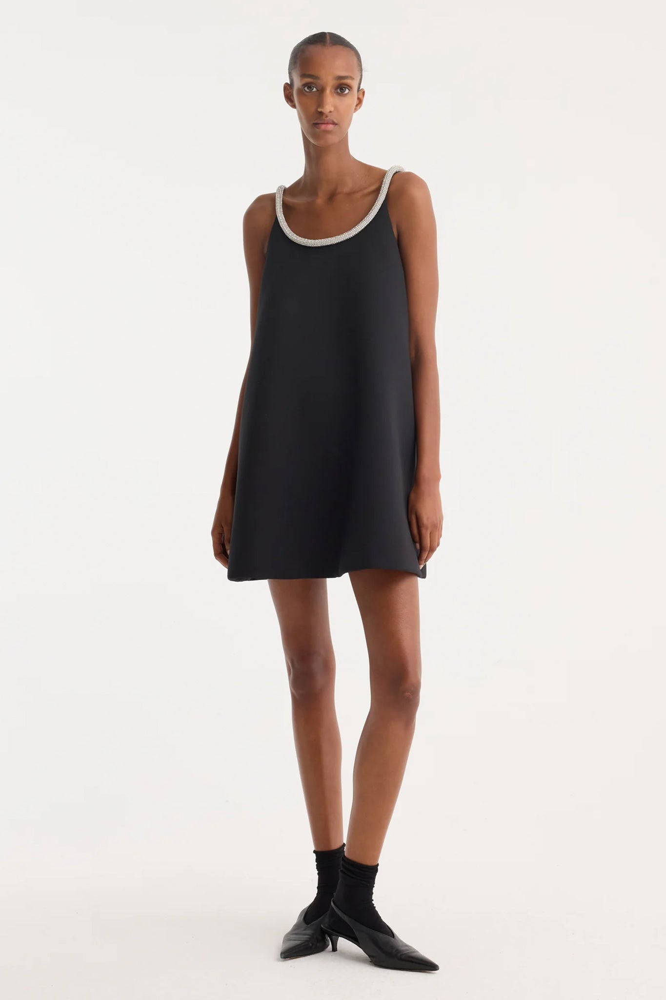 A-line Appliqué Dress in Black
