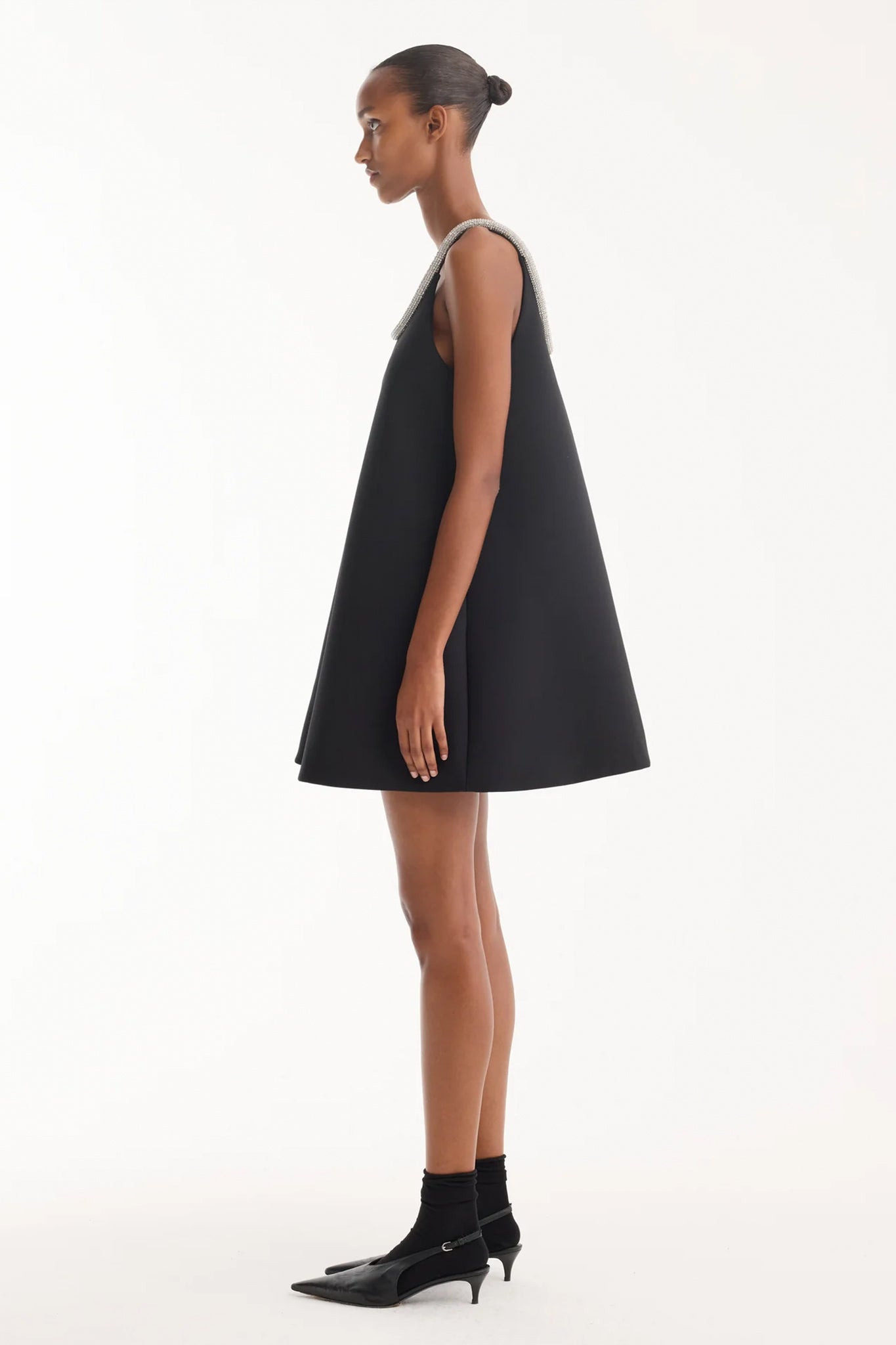 A-line Appliqué Dress in Black