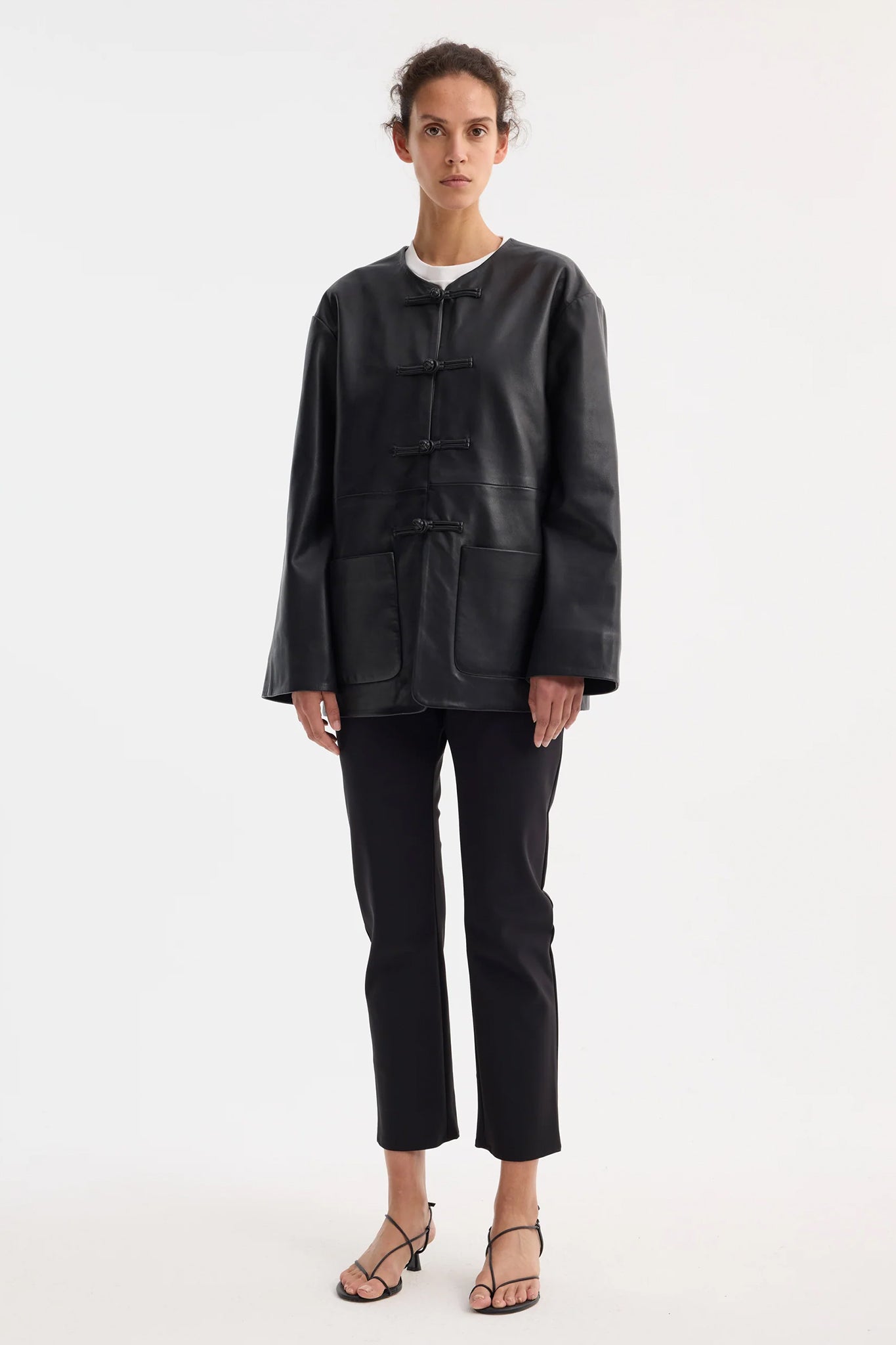 Mandarin Leather Jacket in Black