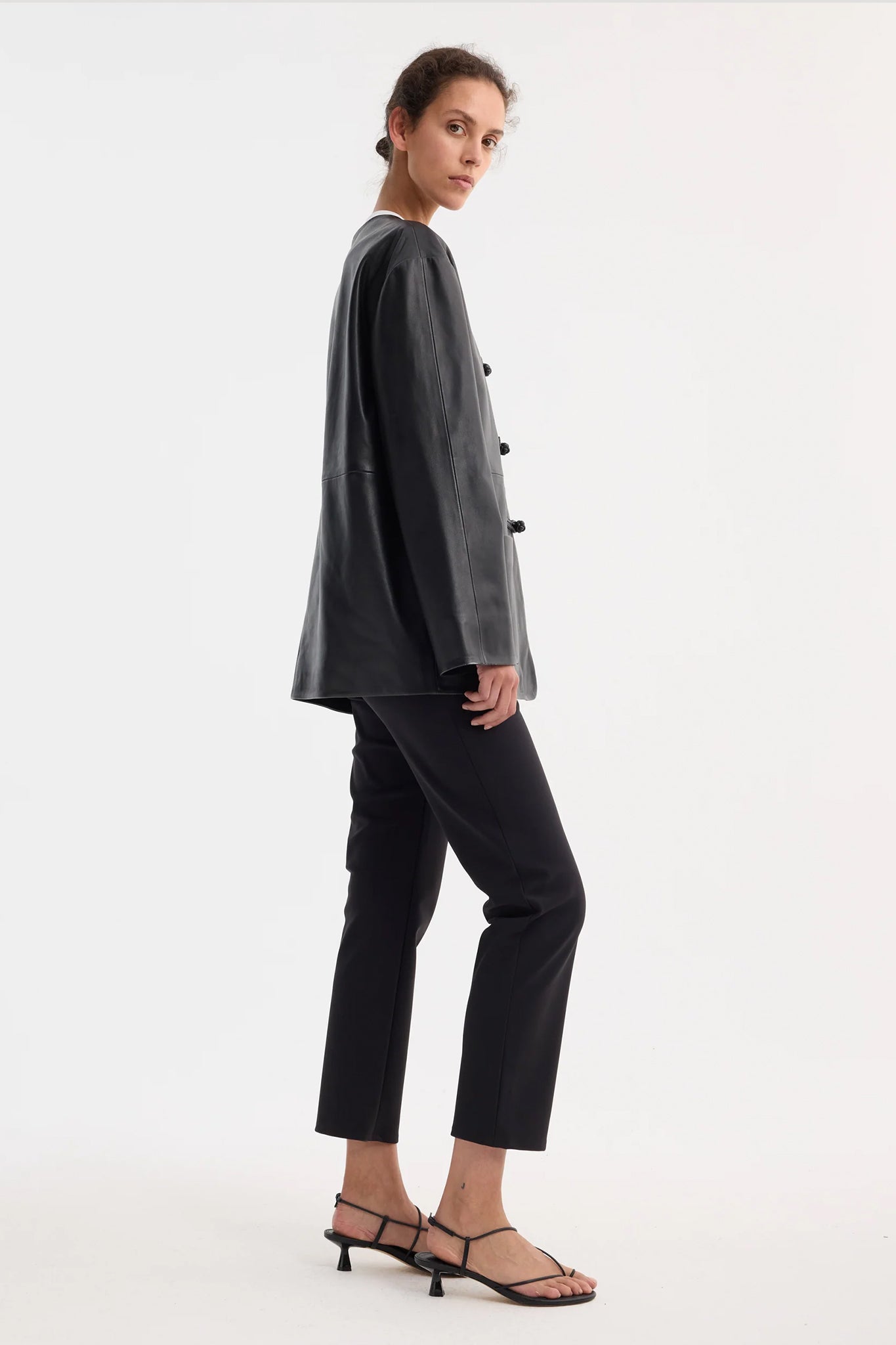 Mandarin Leather Jacket in Black