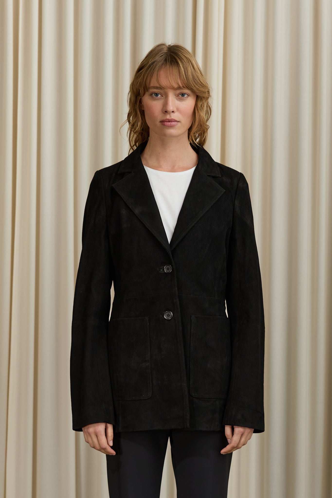 Suede Cinched Blazer in Black