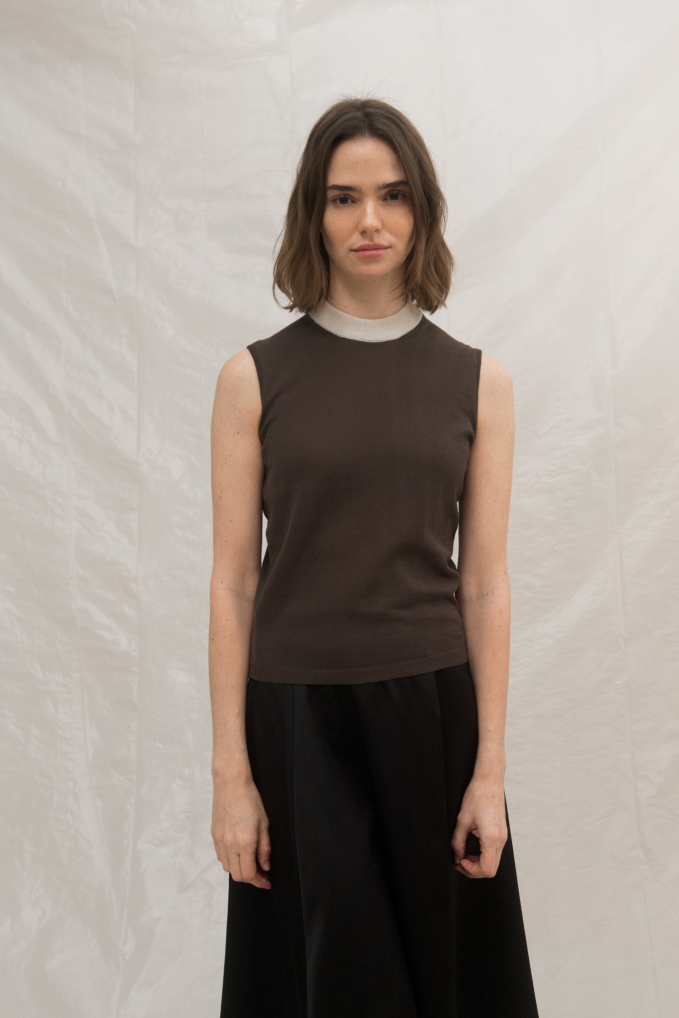 Mock Neck Cotton Knitted Top in Mocha