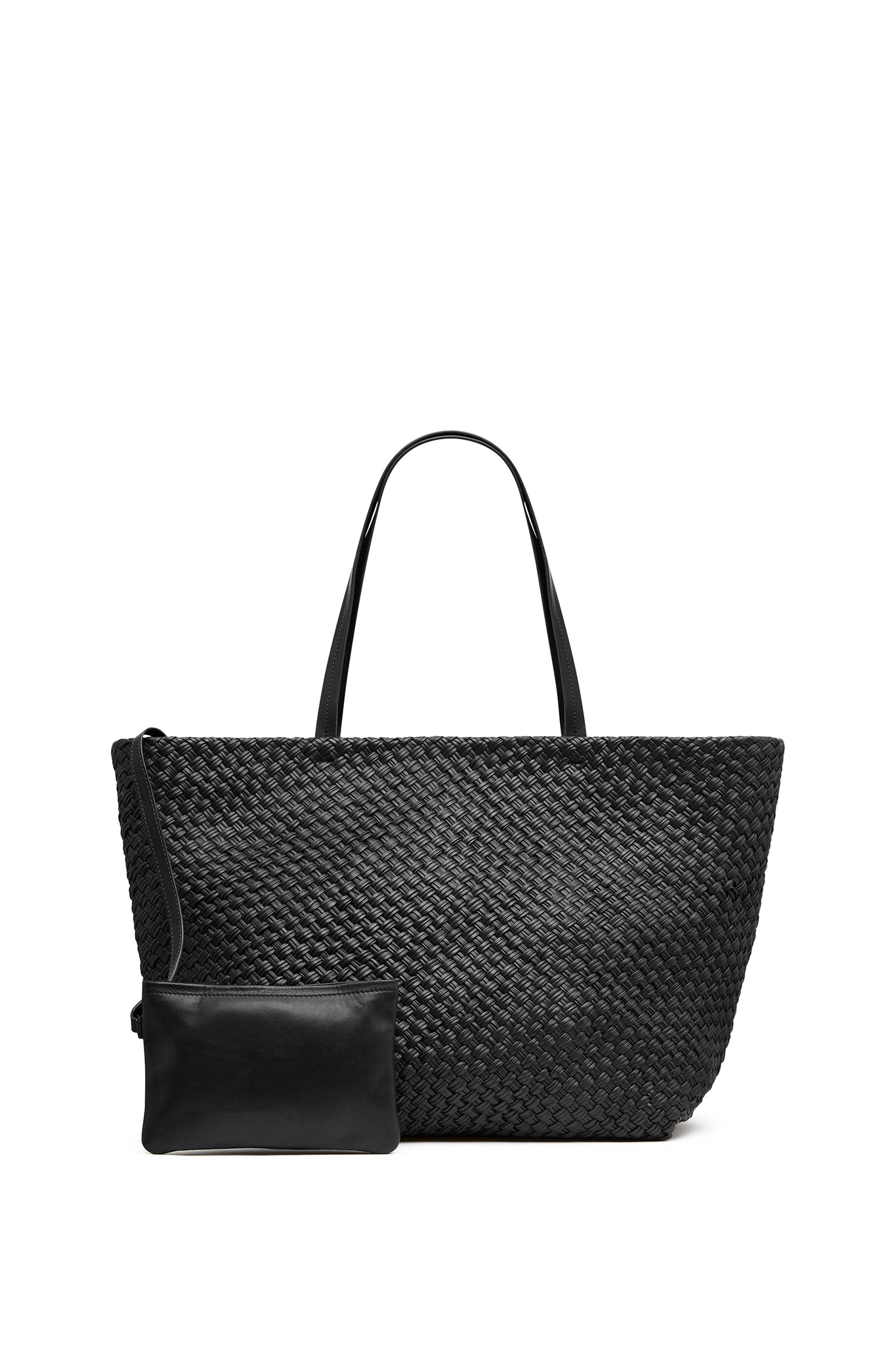 Large Woven Trapeze Bag in Black