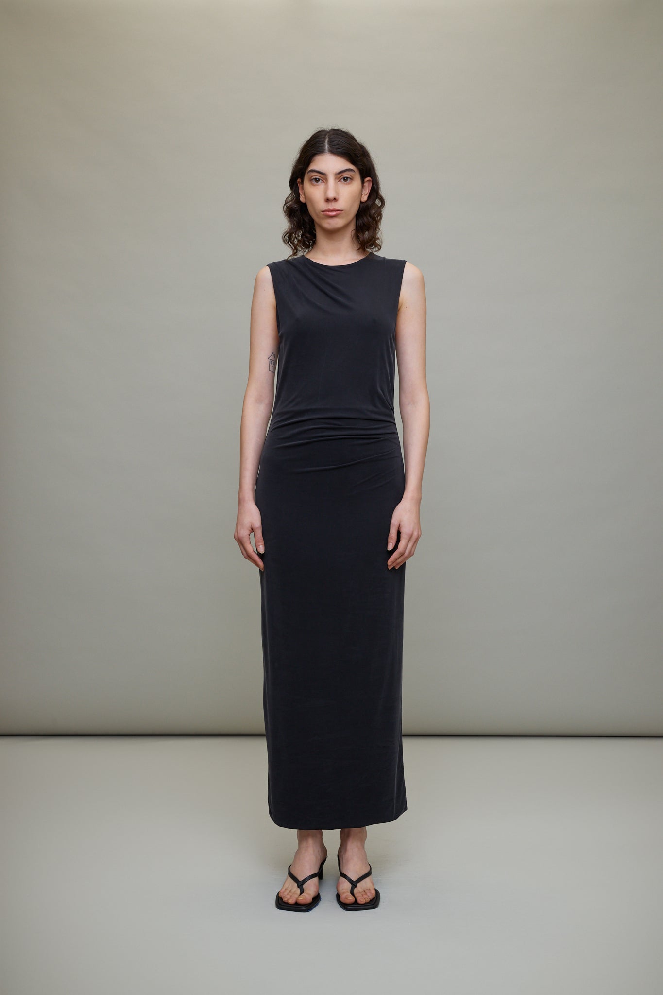 Cupro Jersey Drape Dress in Black