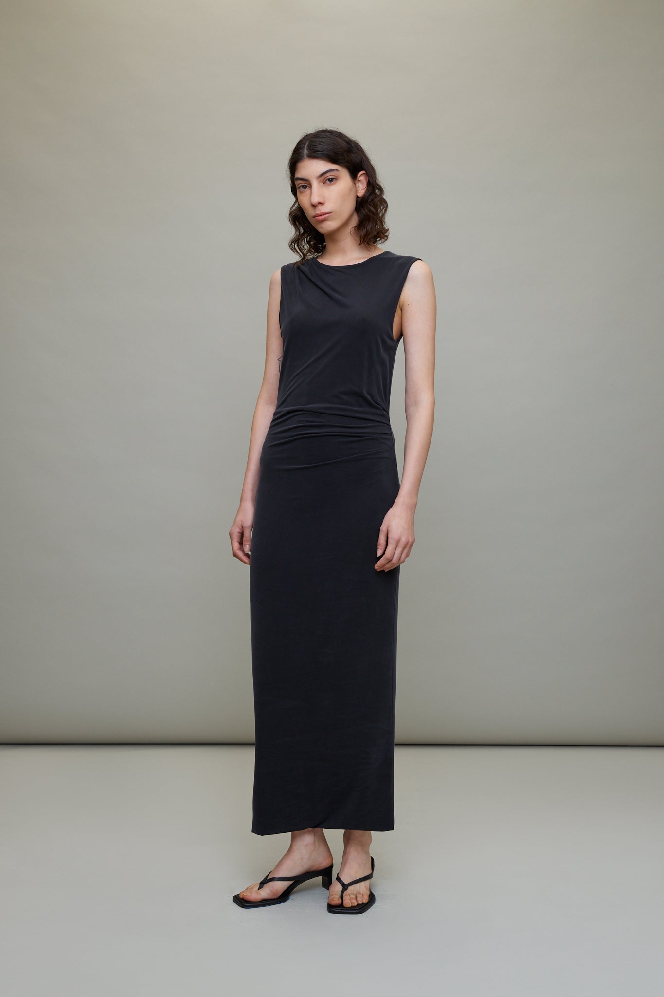 Cupro Jersey Drape Dress in Black