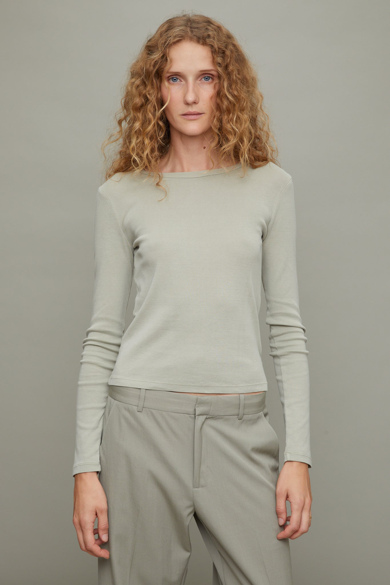 Organic Cotton Long Sleeve Top in Moss Grey