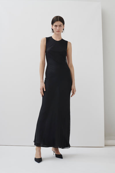 Pinstripe Silk Maxi Dress in Black – L'ENSEMBLE