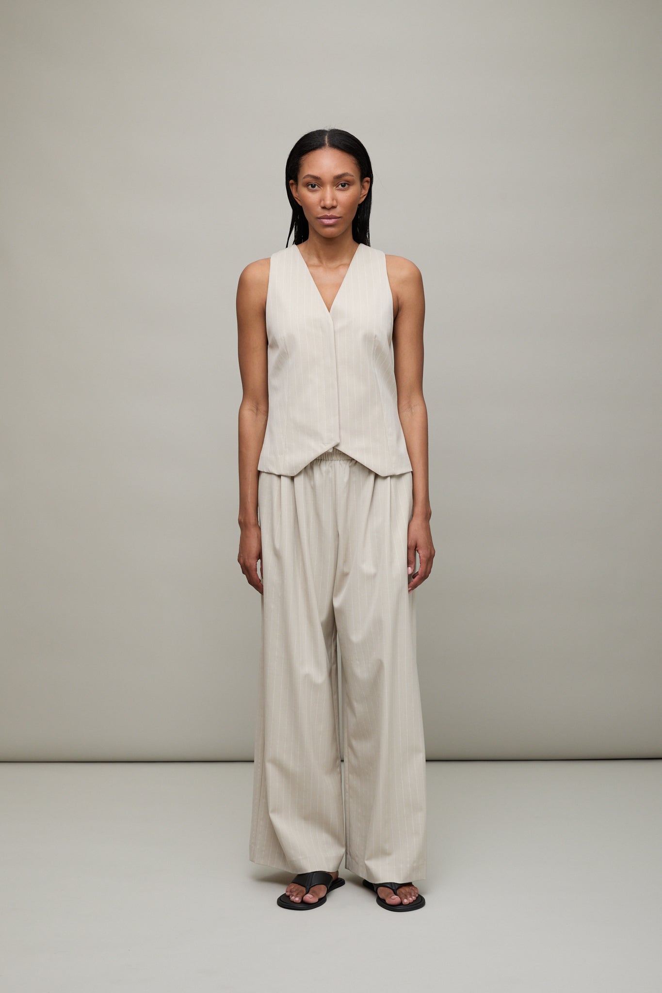 Pinstripe Wool Vest in Beige