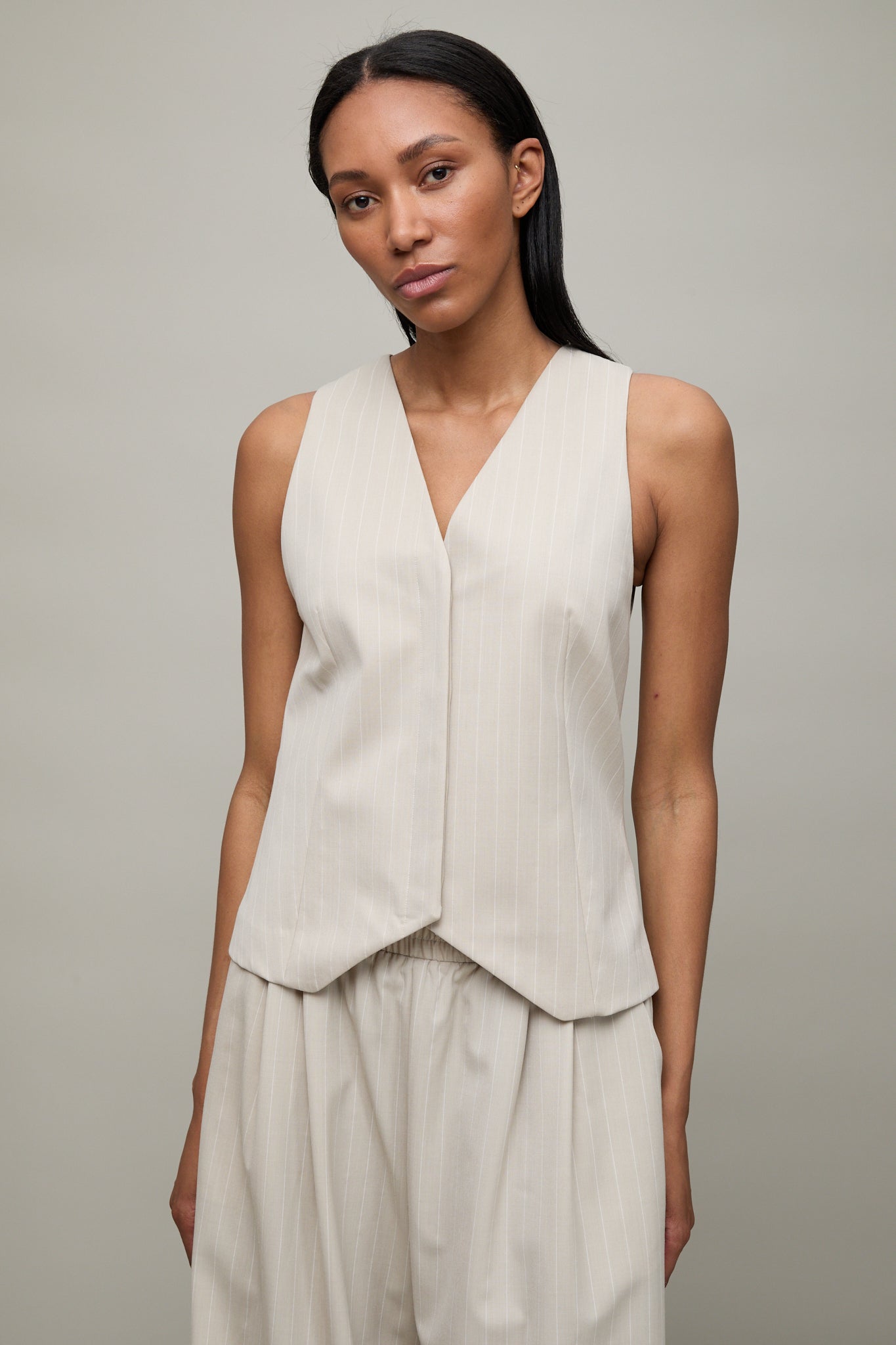 Pinstripe Wool Vest in Beige