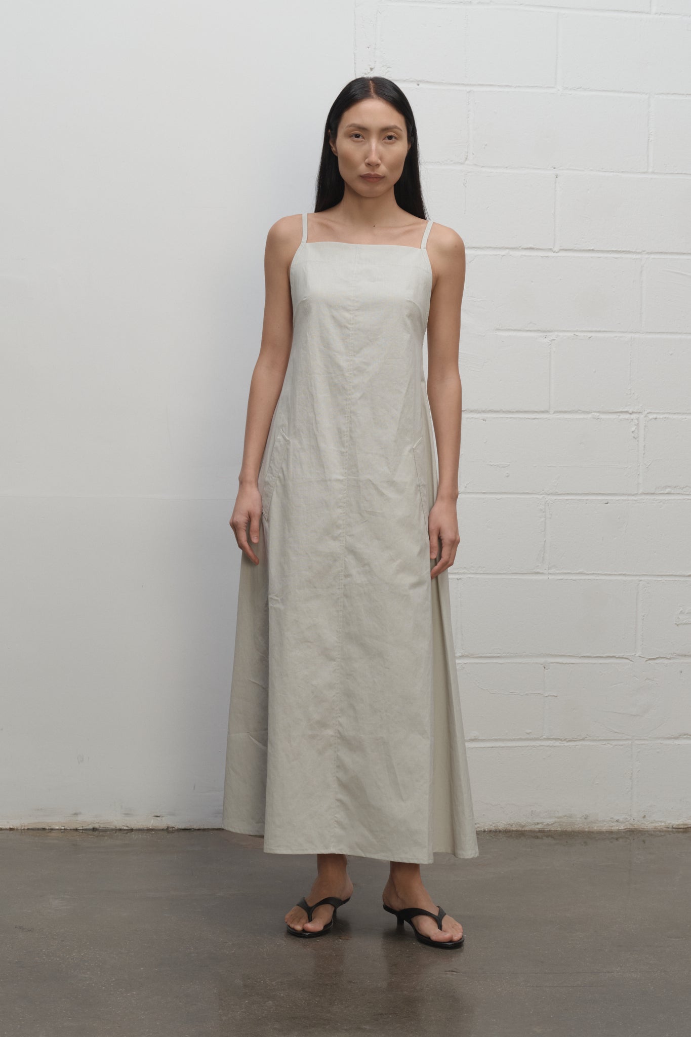 Chrono Coated Linen Long Apron Dress in Off-White Off-White / UK 8 / IT 40