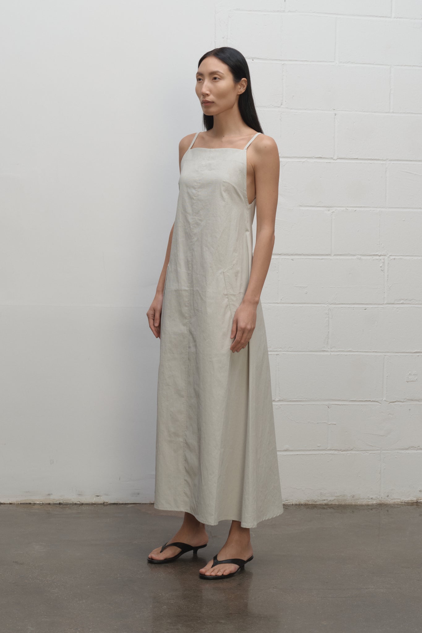 Chrono Coated Linen Long Apron Dress in Off-White Off-White / UK 8 / IT 40