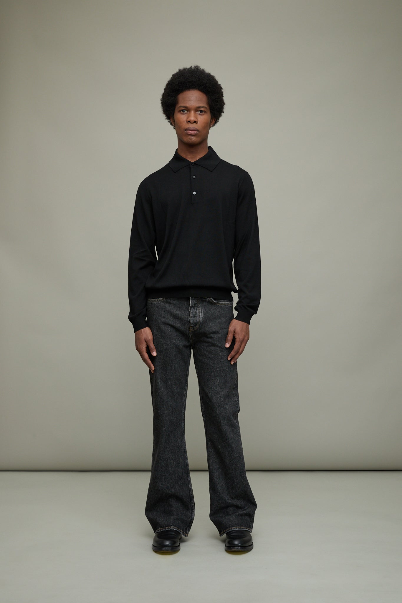 Merino Polo in Black