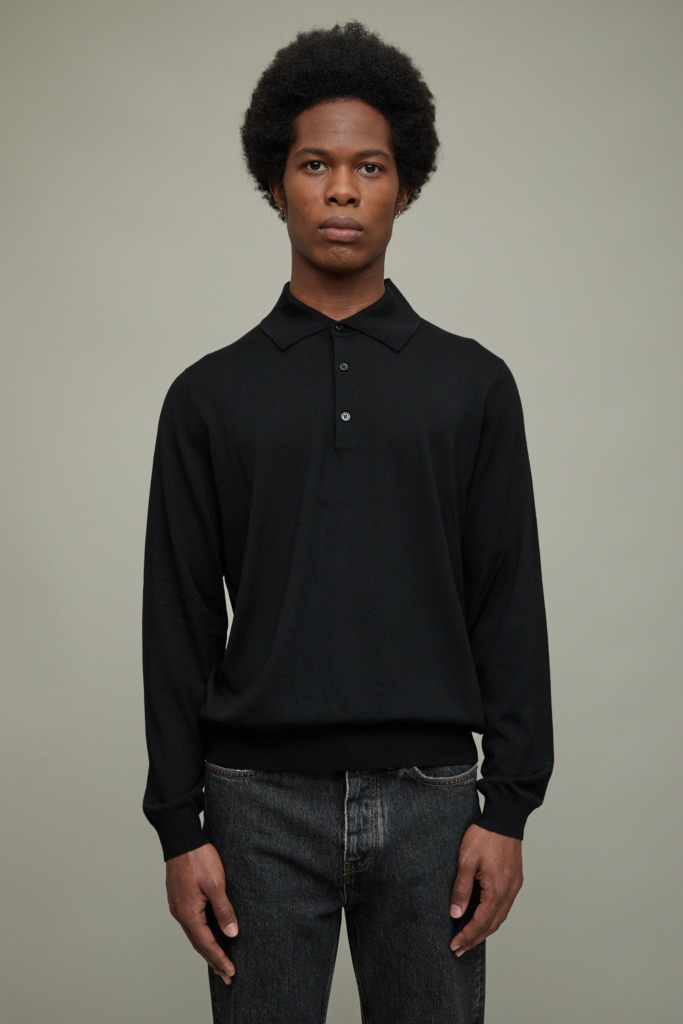 Merino Polo in Black