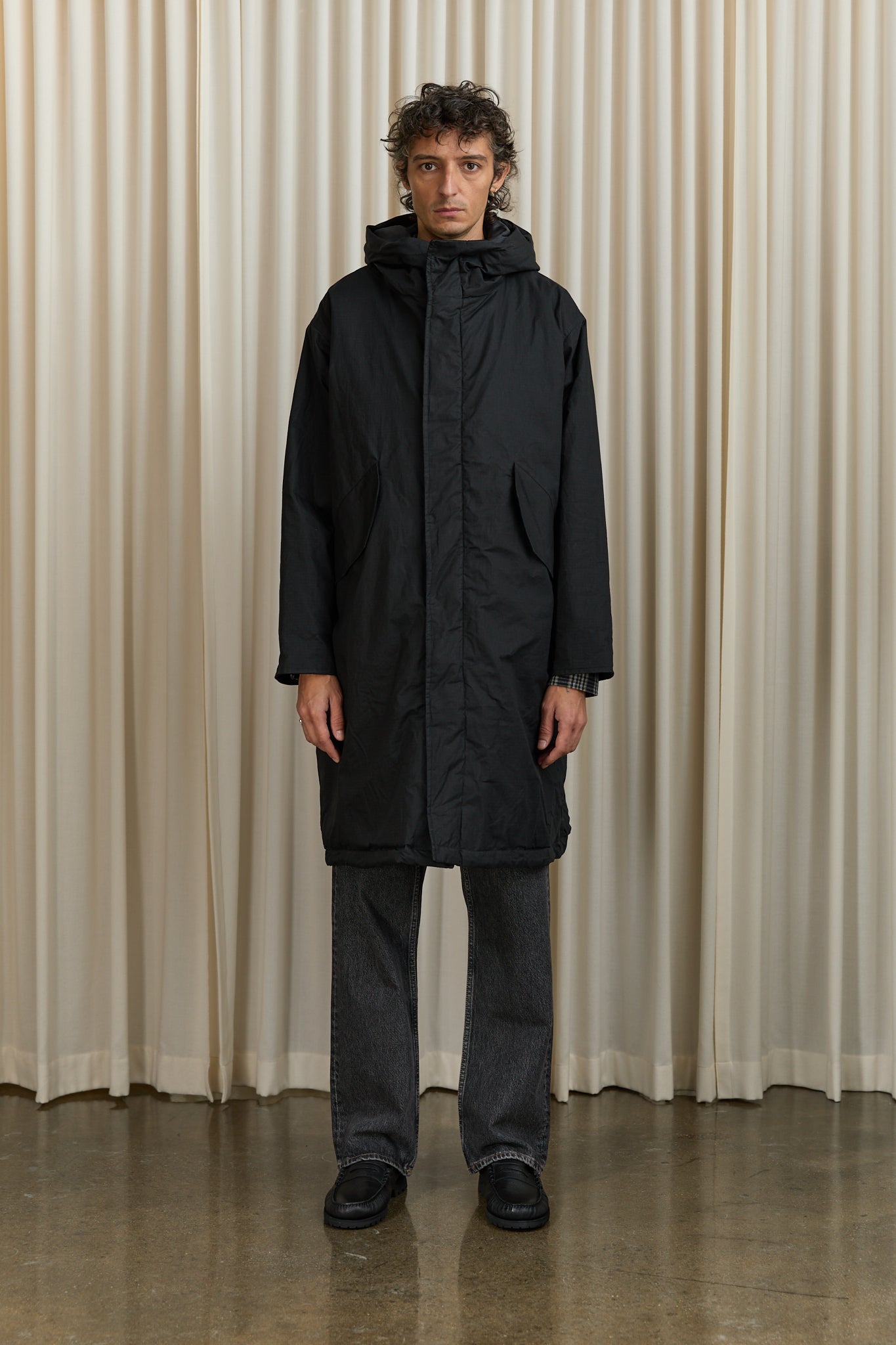 Waxed Parka Coat in Black