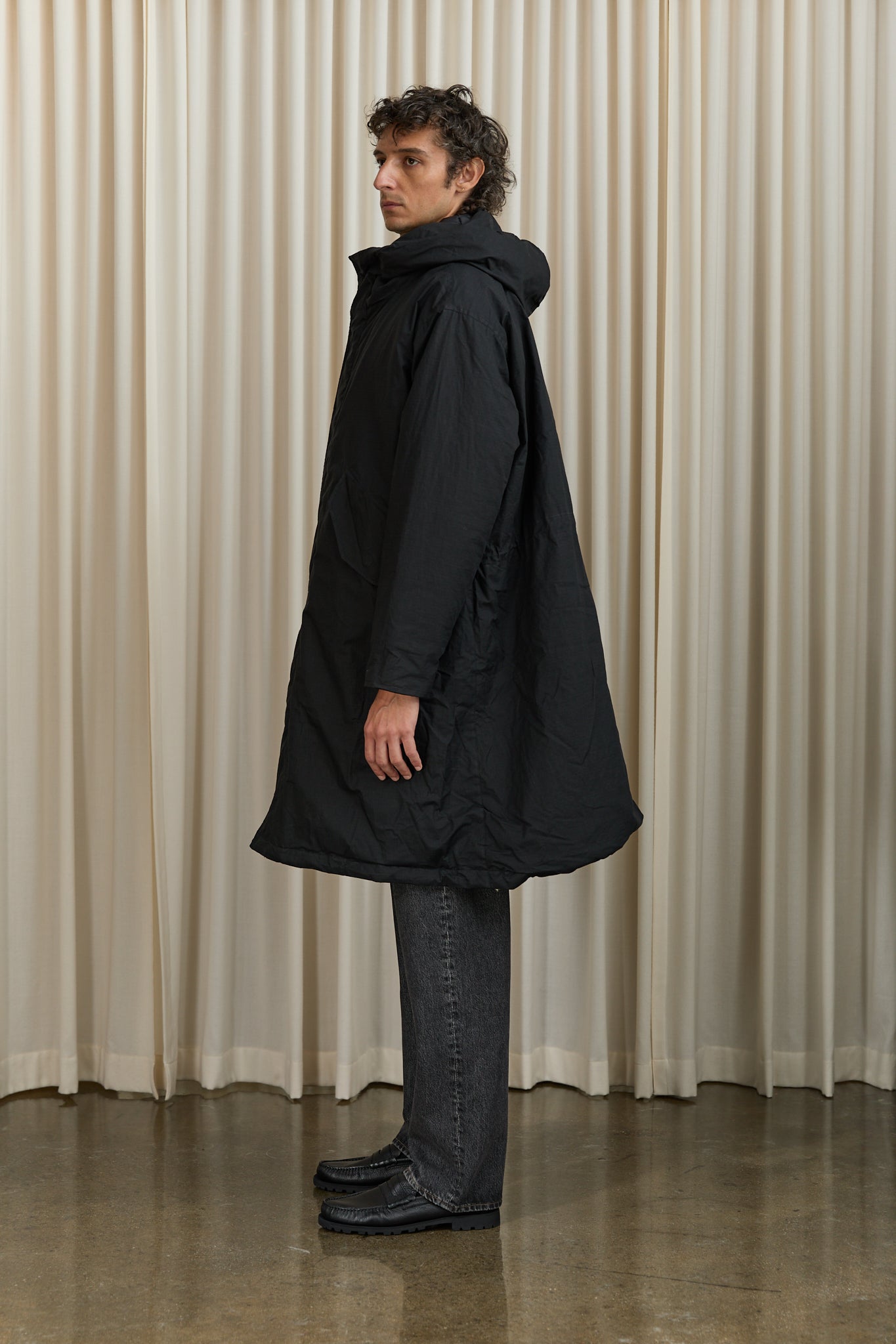 Waxed Parka Coat in Black