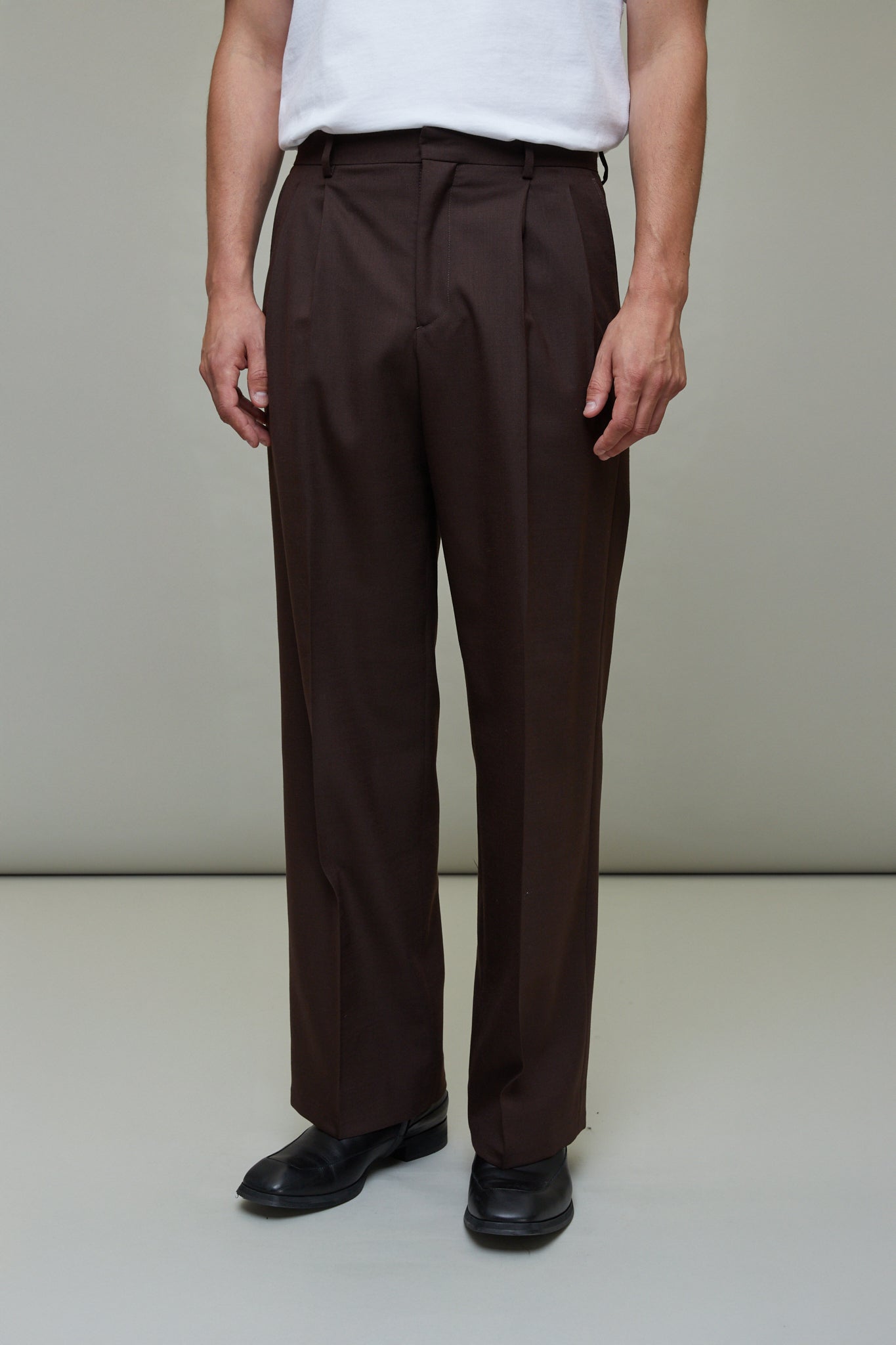 Wide Pleated Trouser in Brown