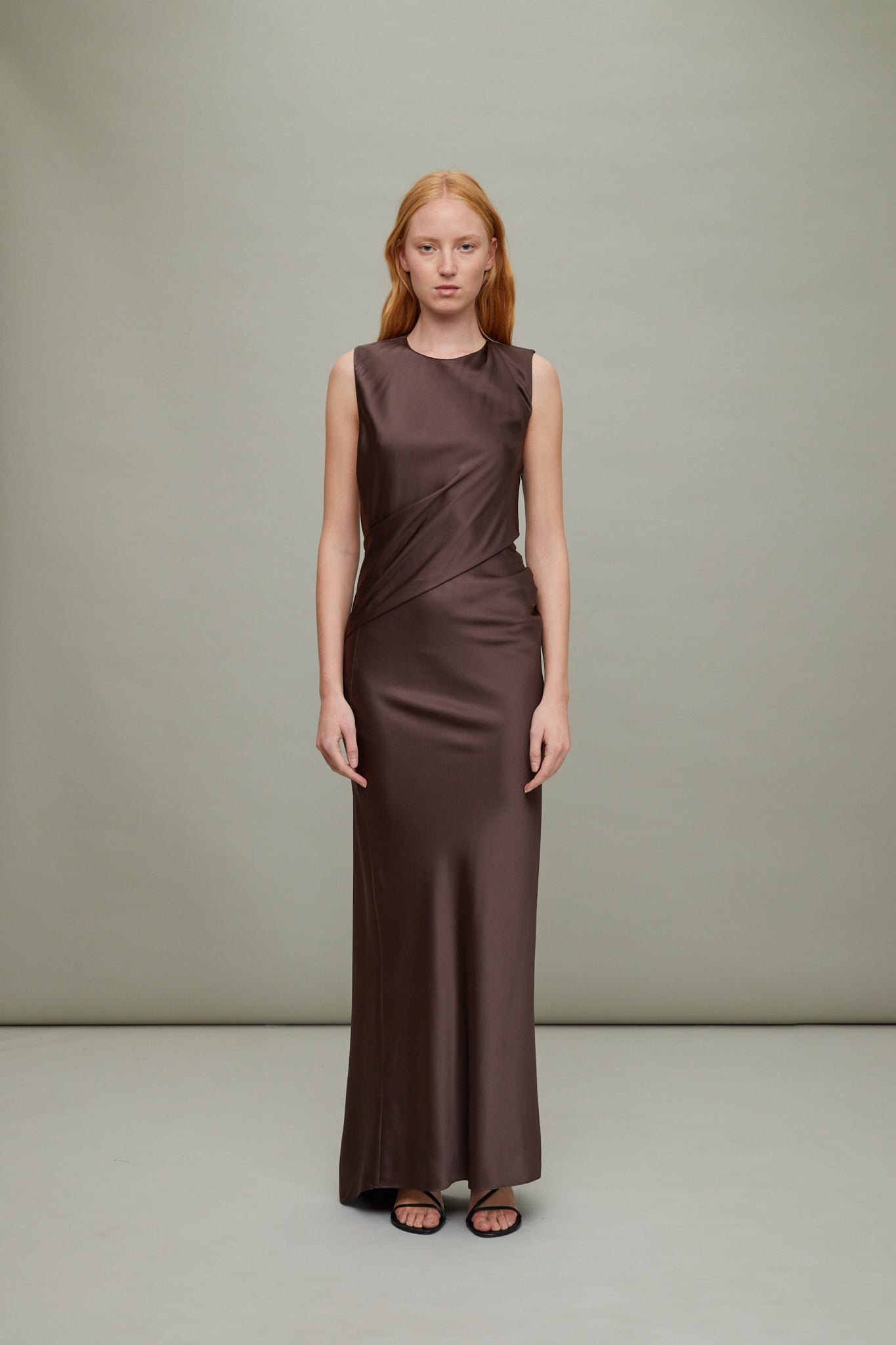 Anwen Silk Satin Dress in Mink