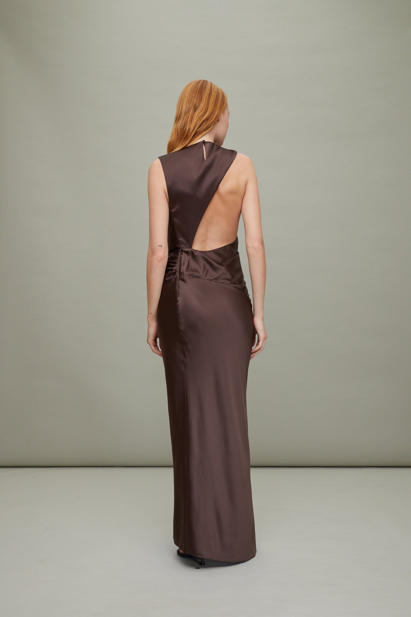 Anwen Silk Satin Dress in Mink