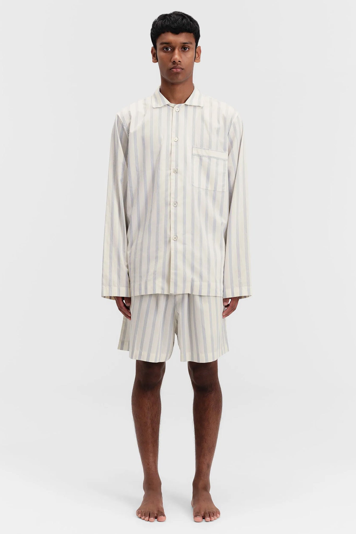 Poplin Shorts in Off-White/Blue Stripes