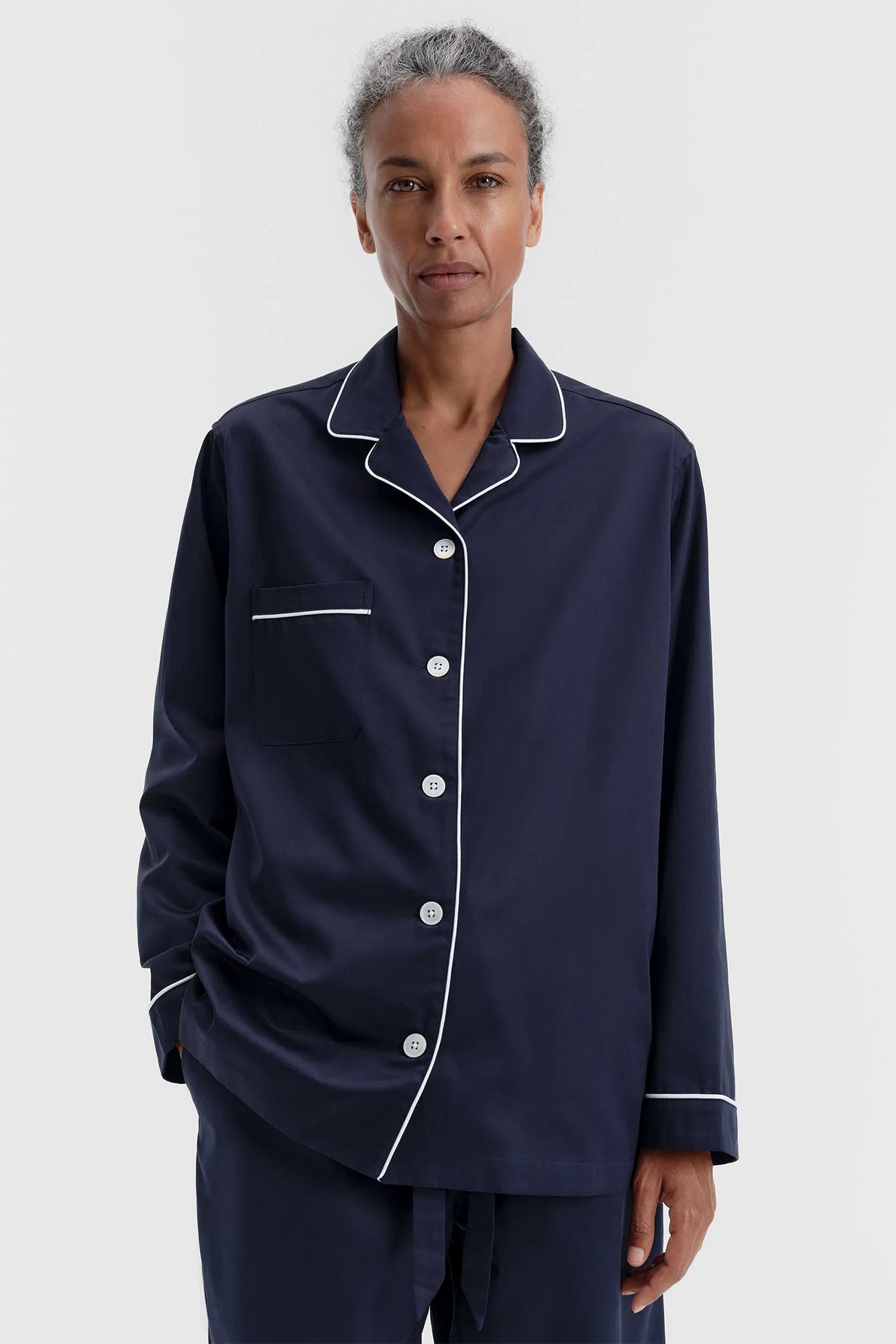 Sateen Pyjama Shirt in Navy