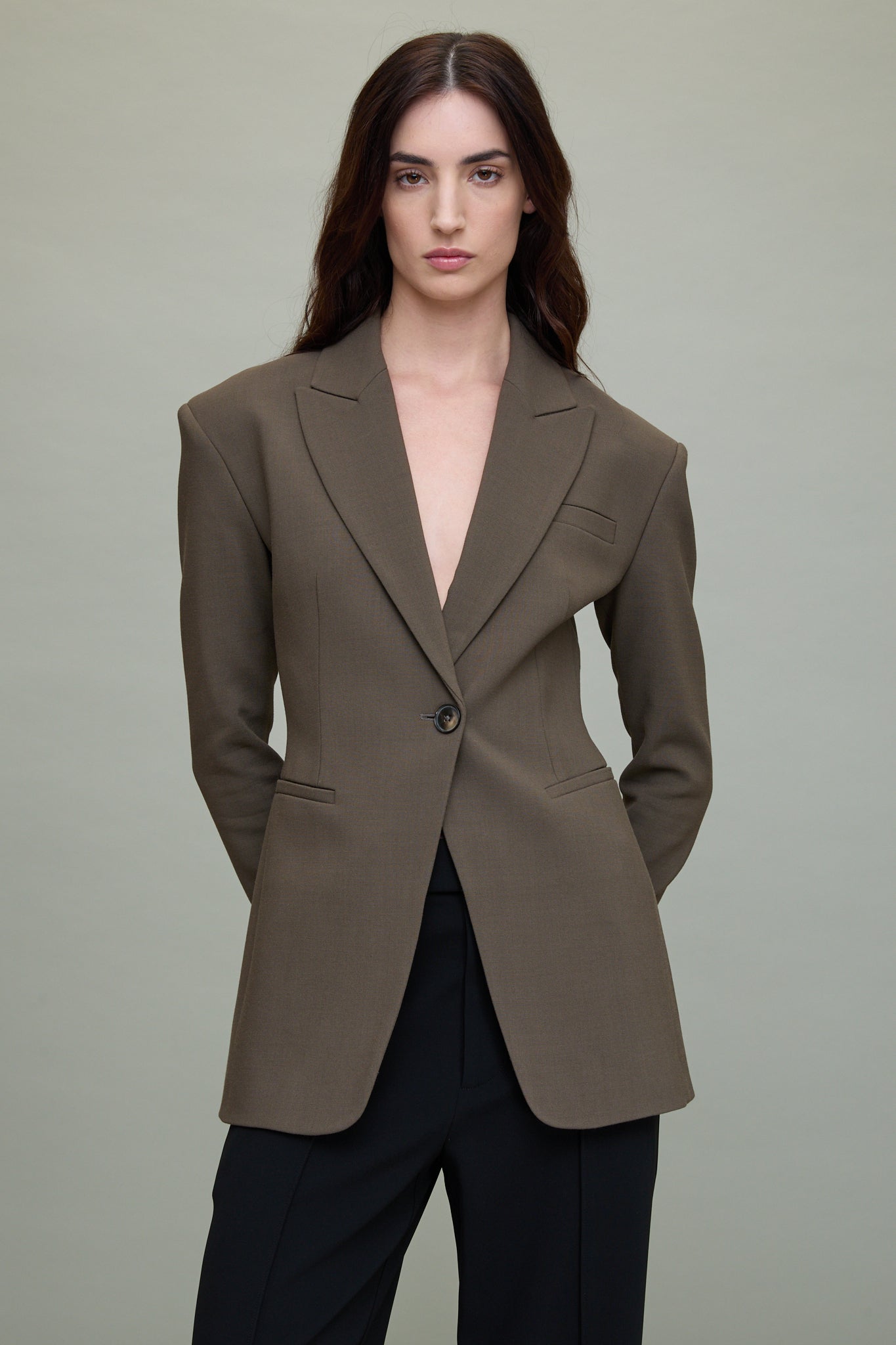 Elda Wool Viscose Jacket in Dark Olive