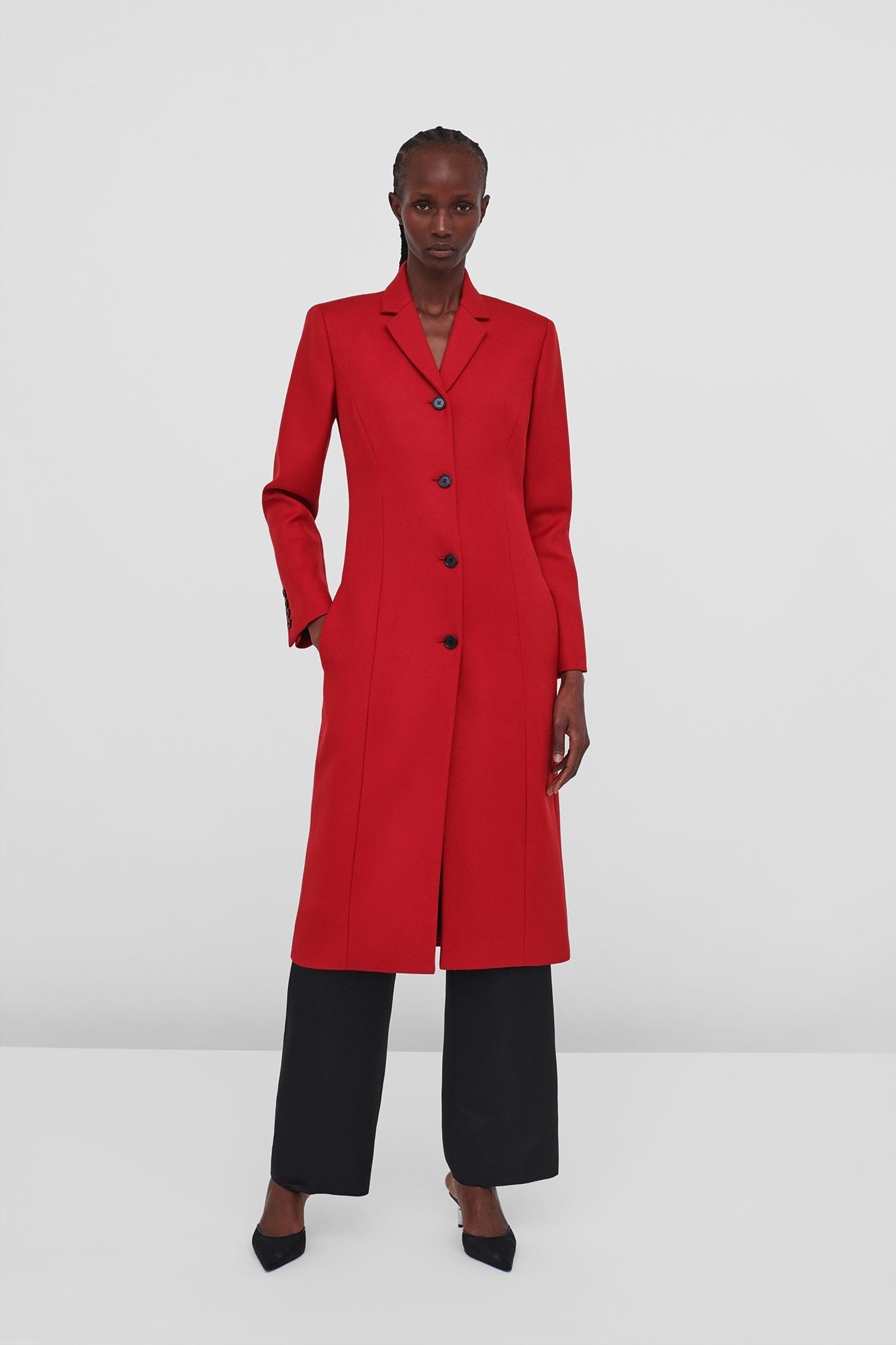 Lucia Wool Twill Coat in Deep Red