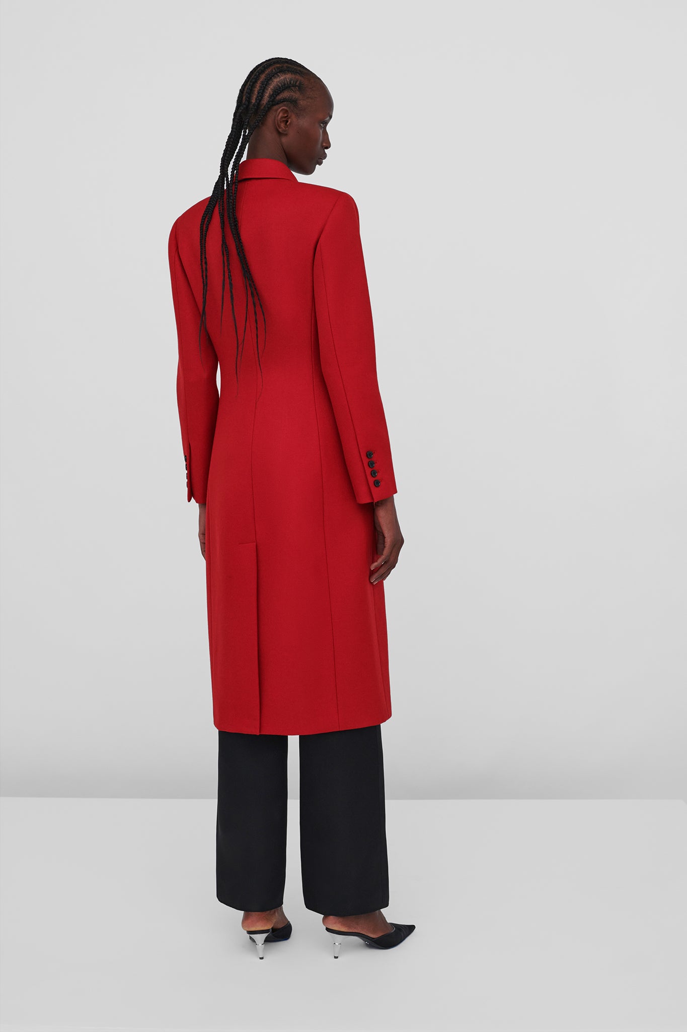 Lucia Wool Twill Coat in Deep Red