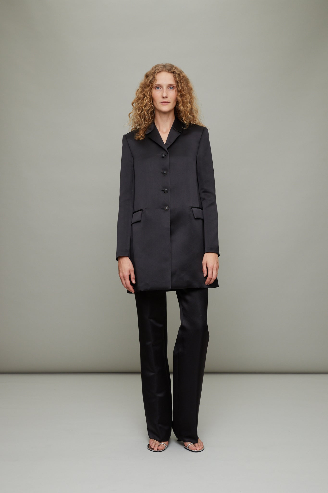 Lou Duchess Silk Coat in Black