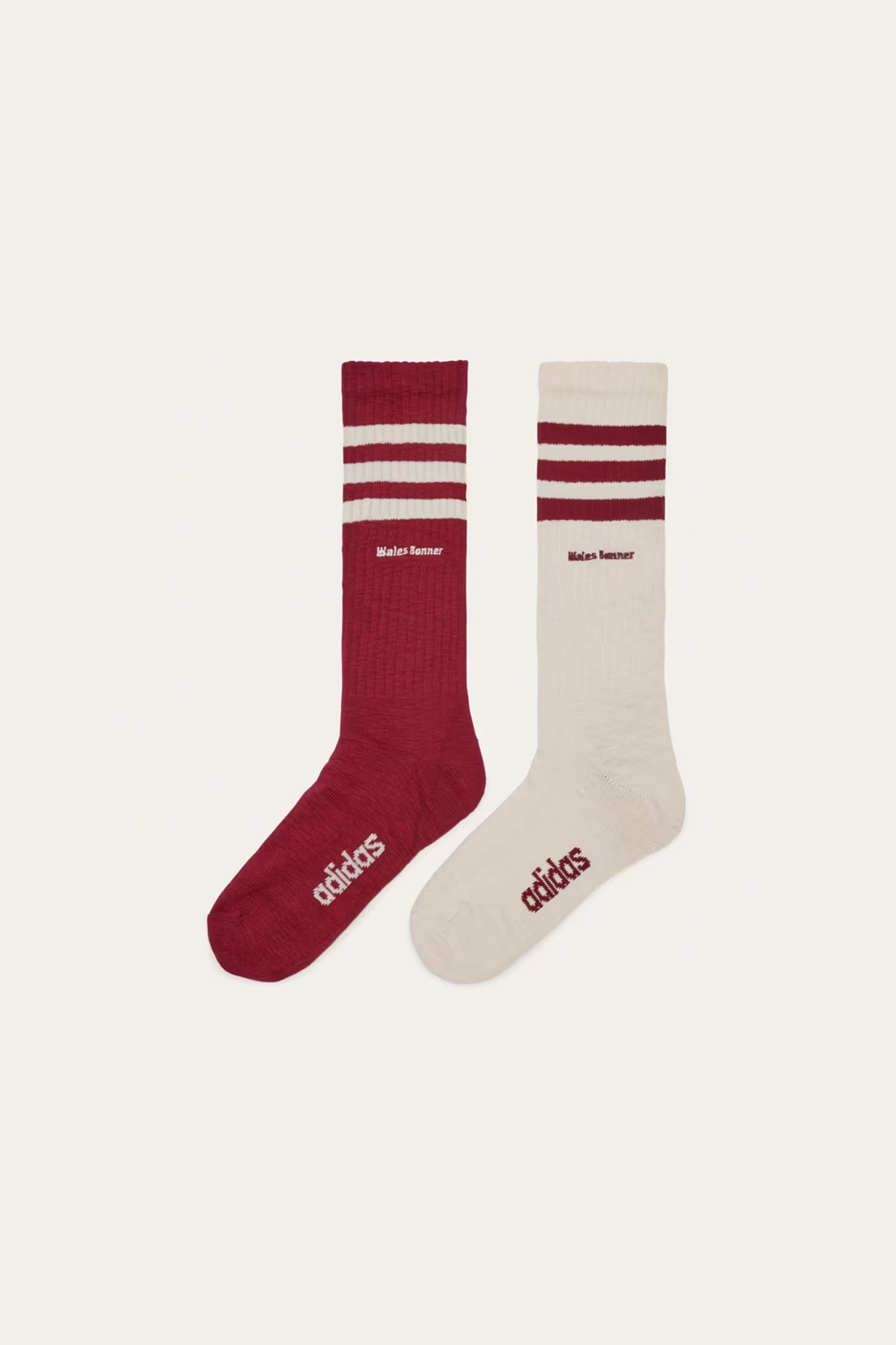 WB 3 Stripe Sock in Wonder White/Collegiate Burgundy