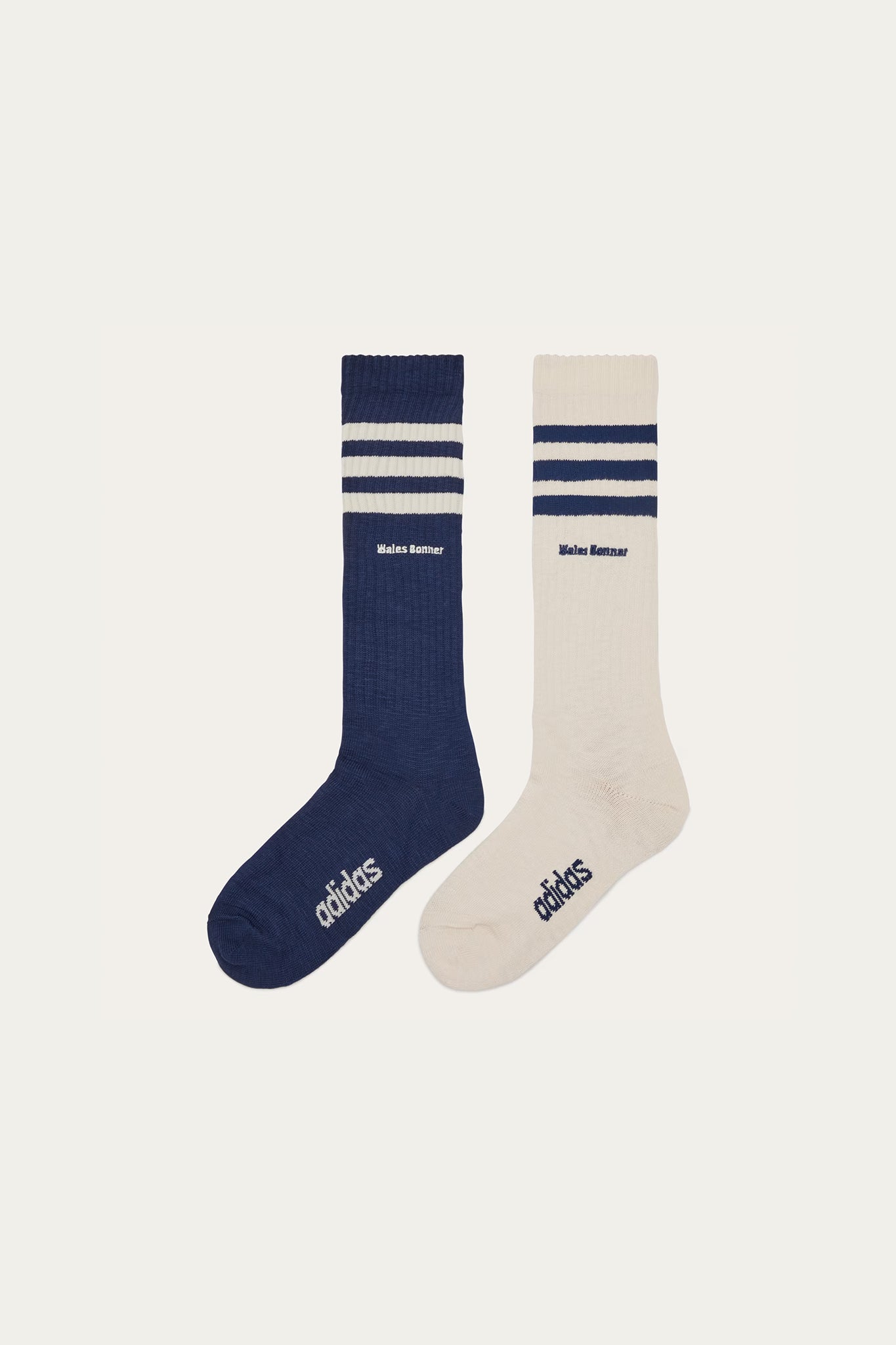 WB 3 Stripe Sock in Wonder White/Collegiate Navy