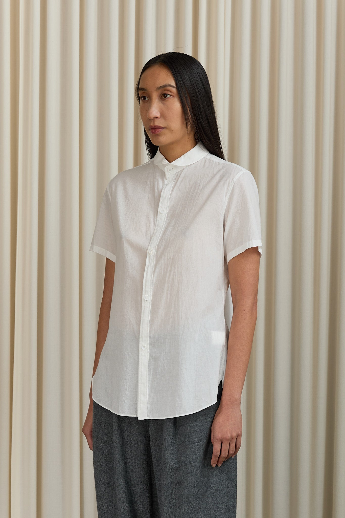 Cotton Round Collar Shirt in White