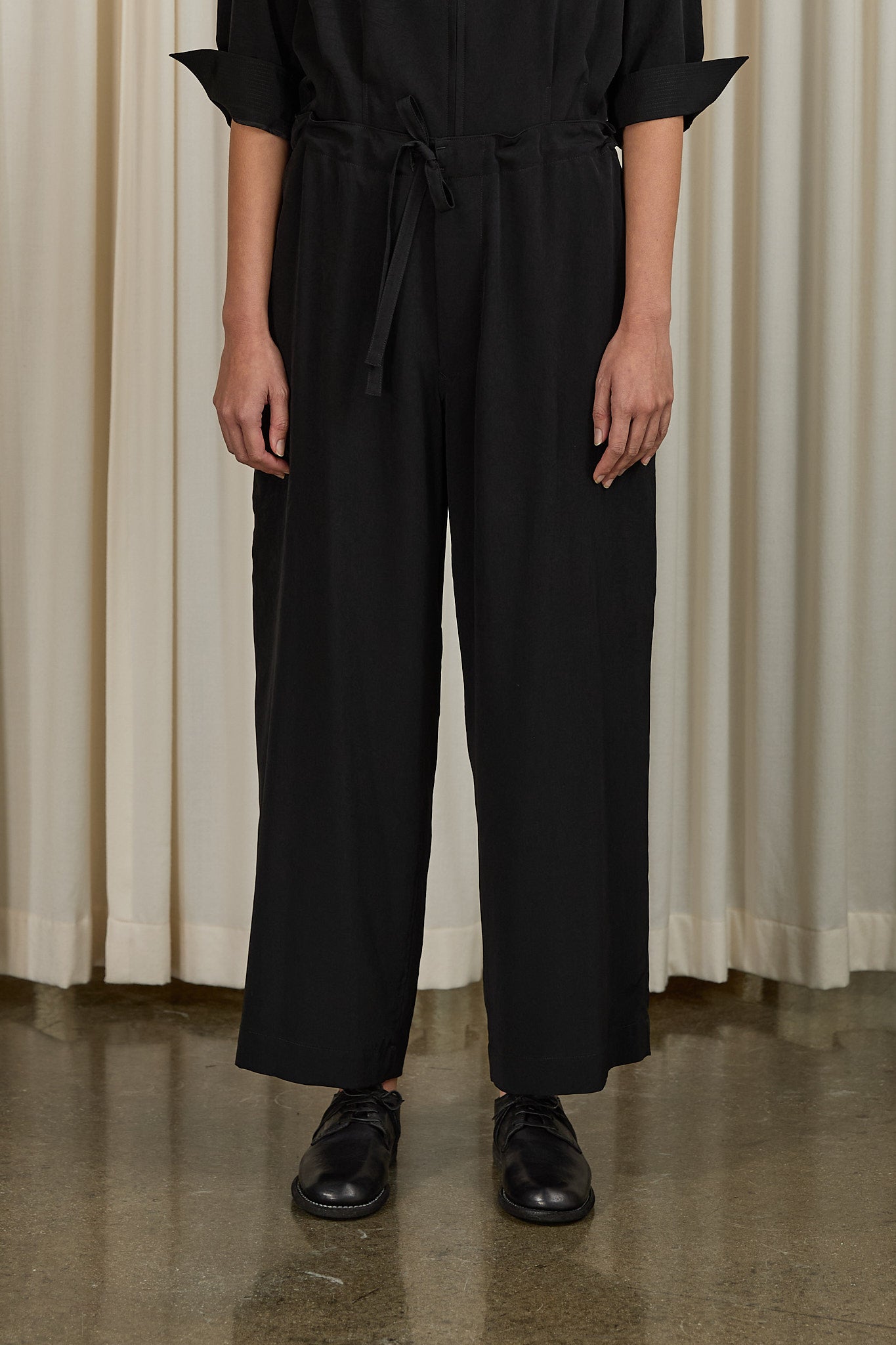 Crepe de Chine String Straight Pant in Black