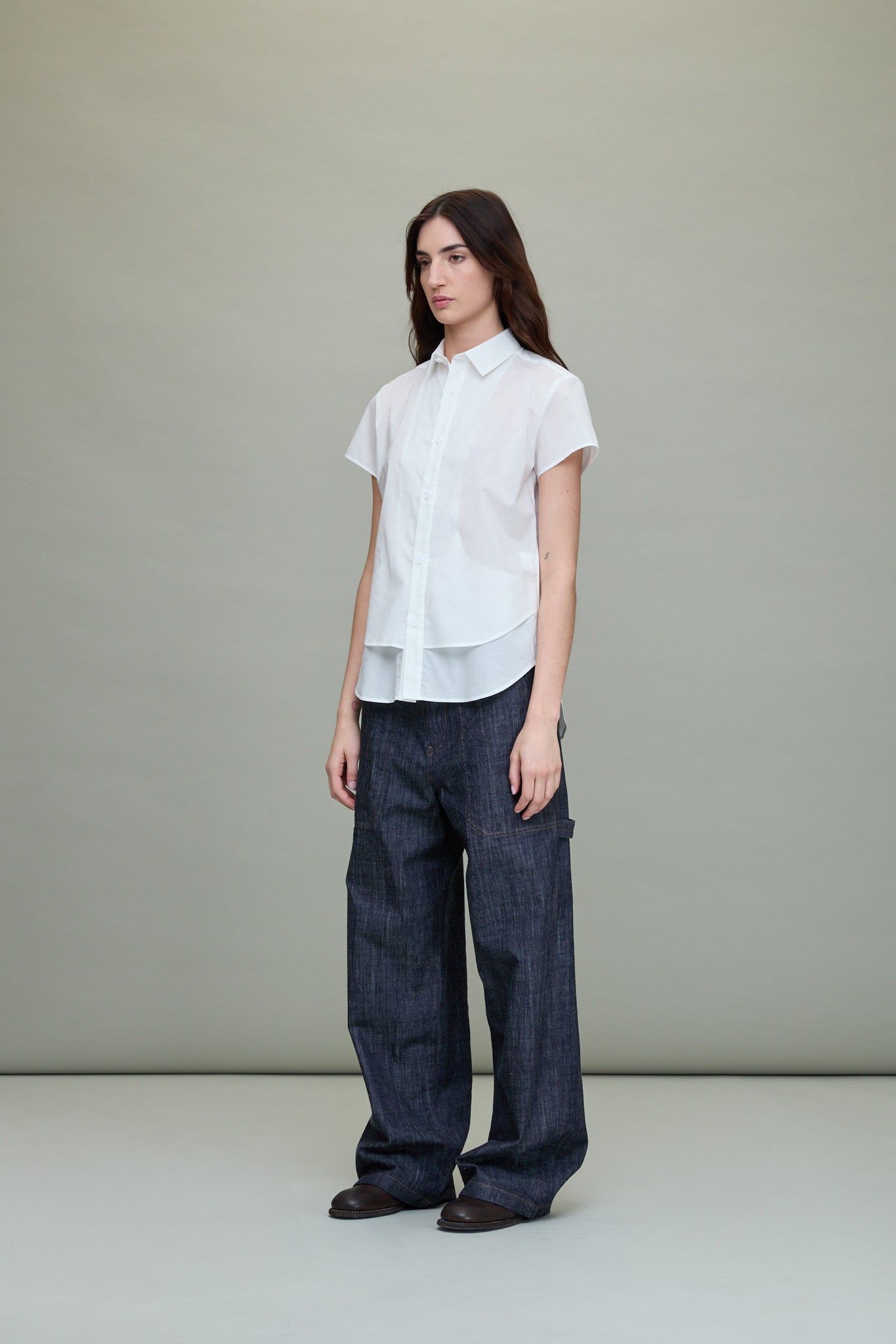 Cotton Double Front Hem Blouse in Off-White