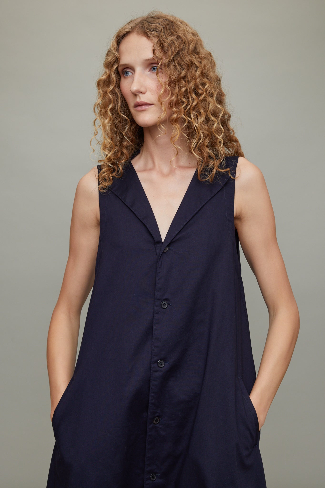 Y s Collar Cut Off Sleeveless Dress Navy 2 Size 2