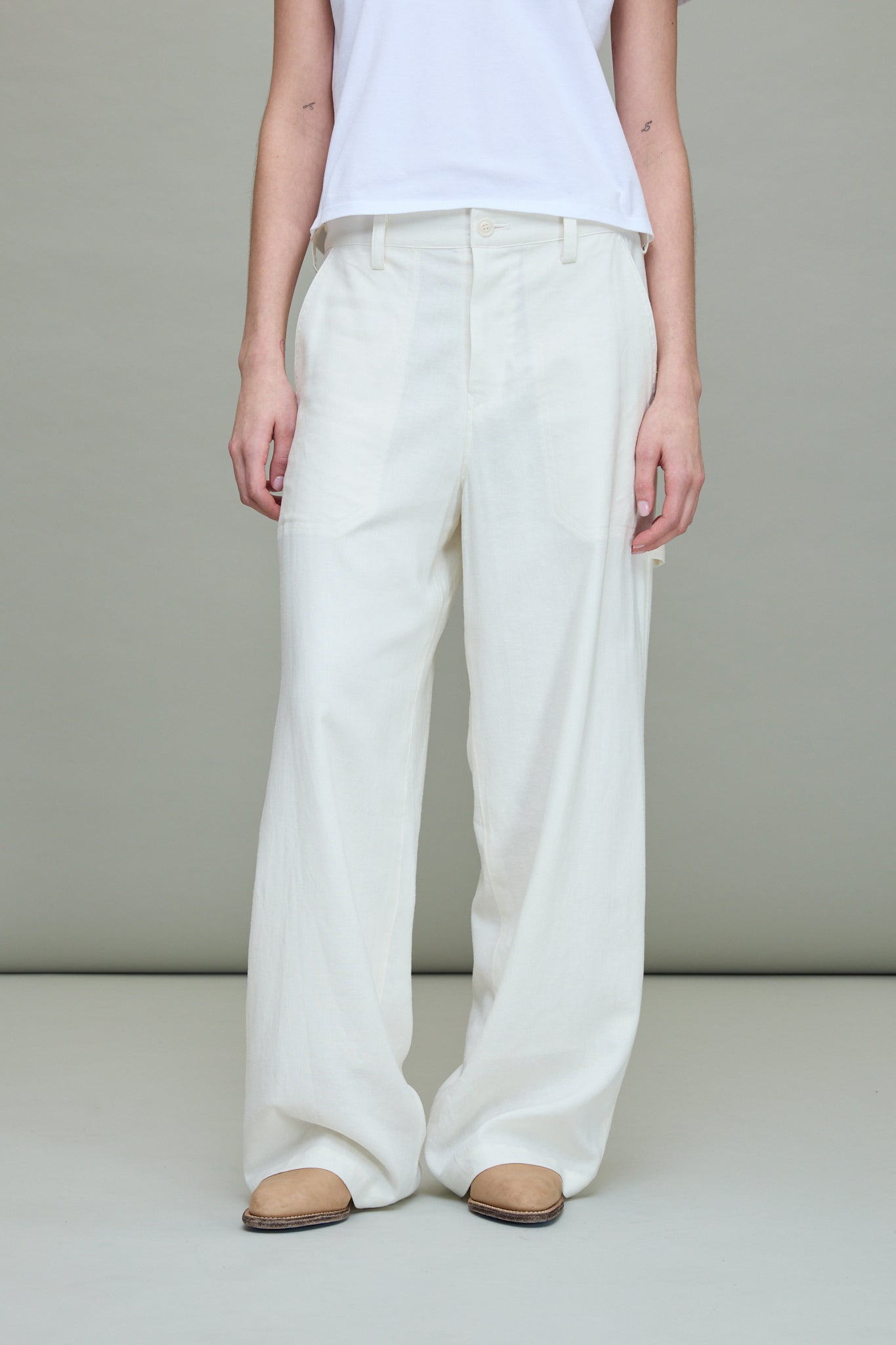 RY/LI Canvas Work Pants in Off-White